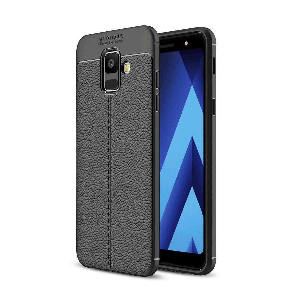 Protectores para celular  para Samsung  A6 2018 Funda de tpu s�mil cuero Negro
